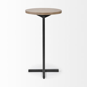 Homeroots Brown Wood Round Top Accent Table With Black Iron Base   380694