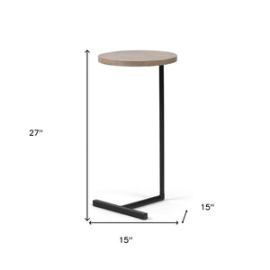 Homeroots Brown Wood Round Top Accent Table With Black Iron Base   380694