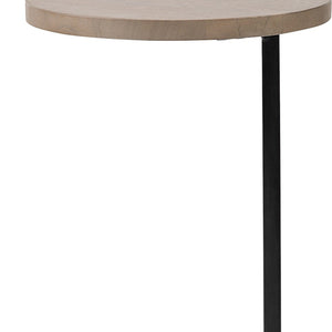 Homeroots Brown Wood Round Top Accent Table With Black Iron Base   380694