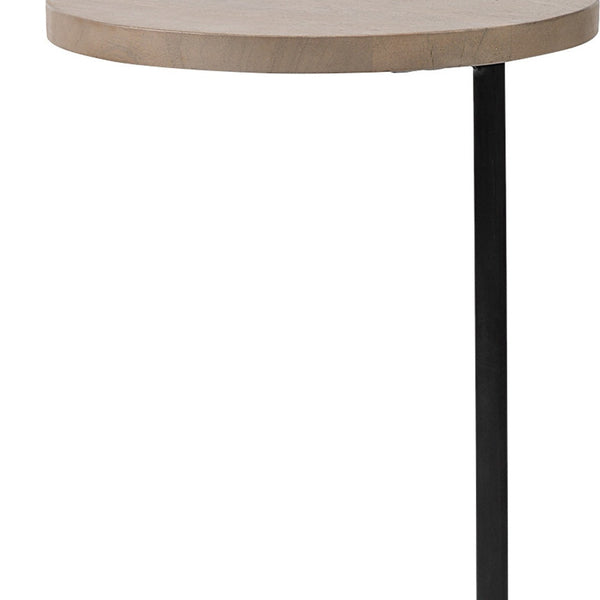 Homeroots Brown Wood Round Top Accent Table With Black Iron Base   380694