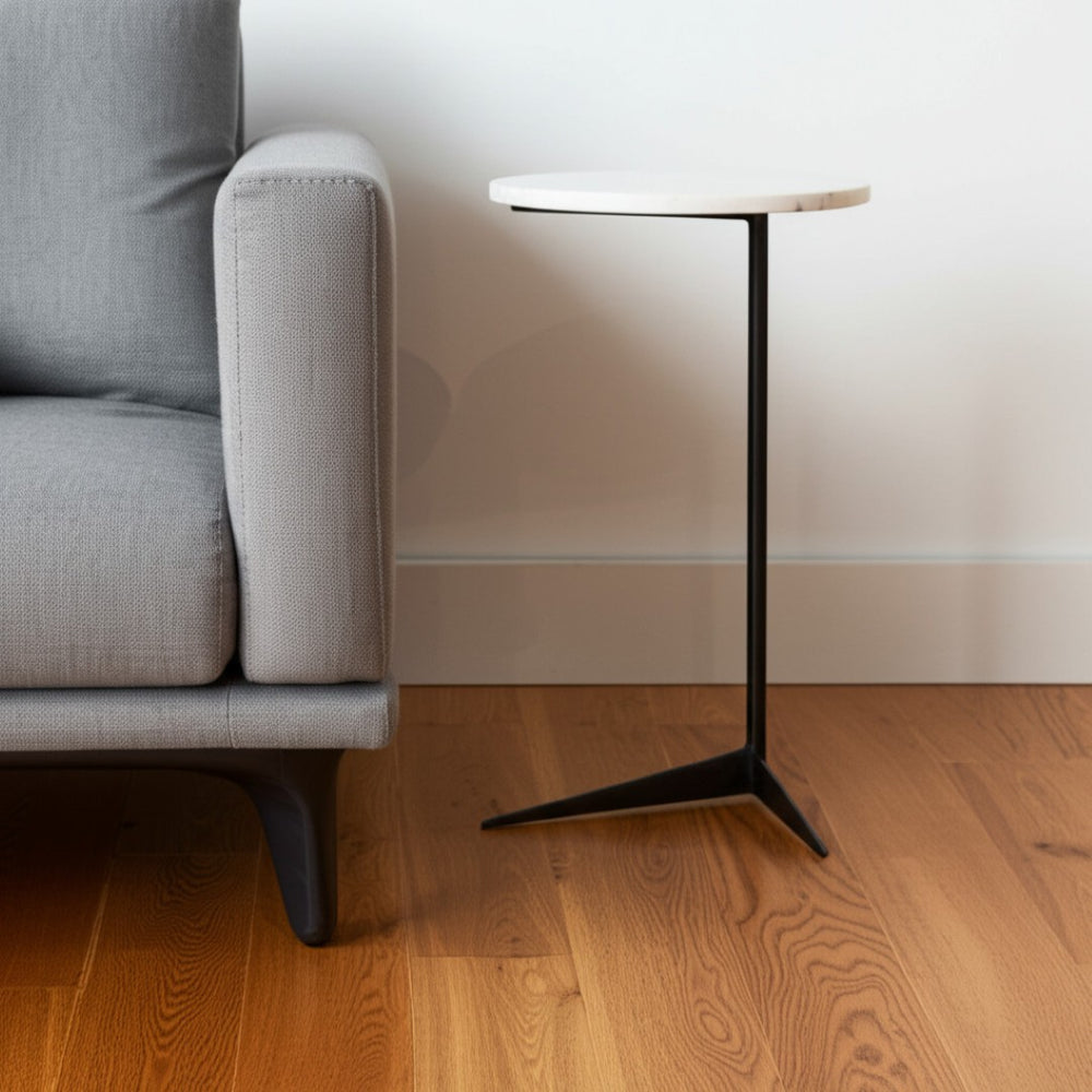 HomeRoots 27" Black And White Marble Round End Table - Modern Accent Piece with Stylish Metal Base & Unique Design 380695