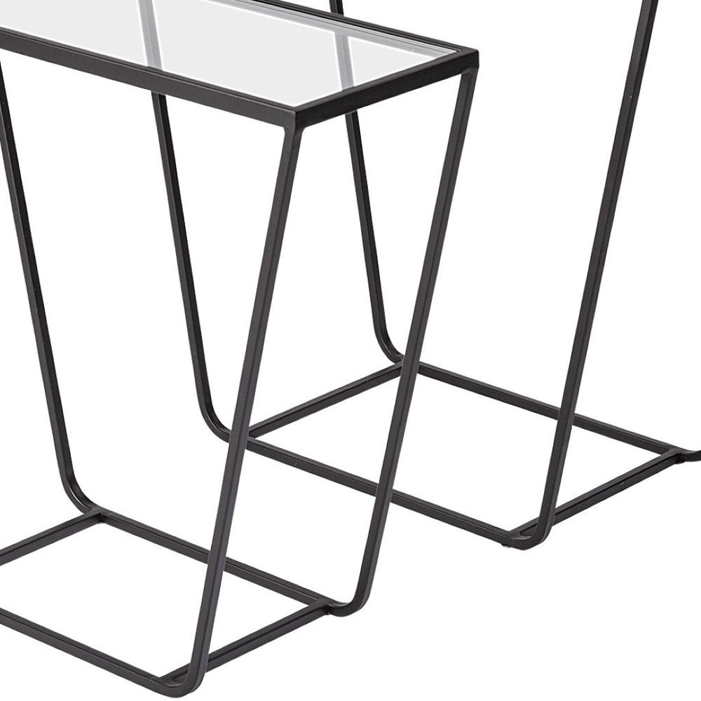 HomeRoots 10" Clear Glass Frame Console Table Set - Modern Geometric Design for Stylish Home Decor & Accents 380697
