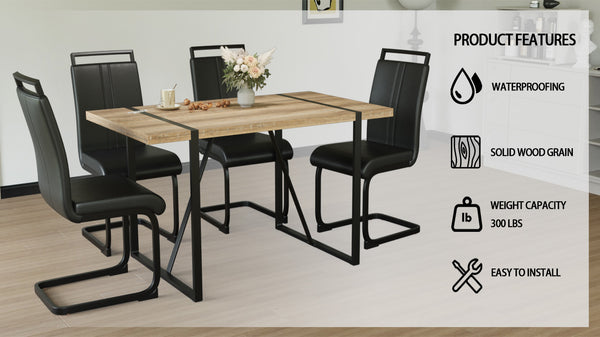 English Elm 55" Modern Farmhouse Dining Table Set With Pu Chairs - Industrial Style, Easy Assembly, Versatile Use W2189S00105