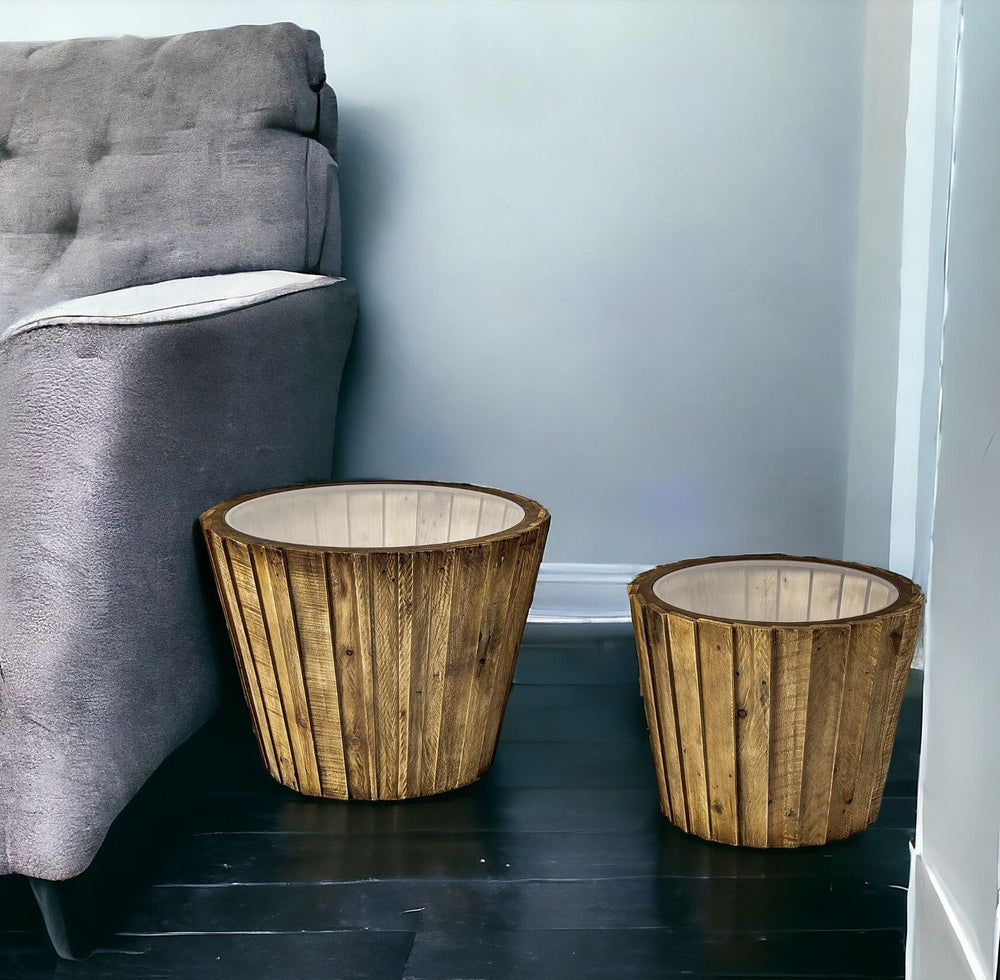 Homeroots Set Of Two 19" Brown And Clear Glass Round End Table   380707