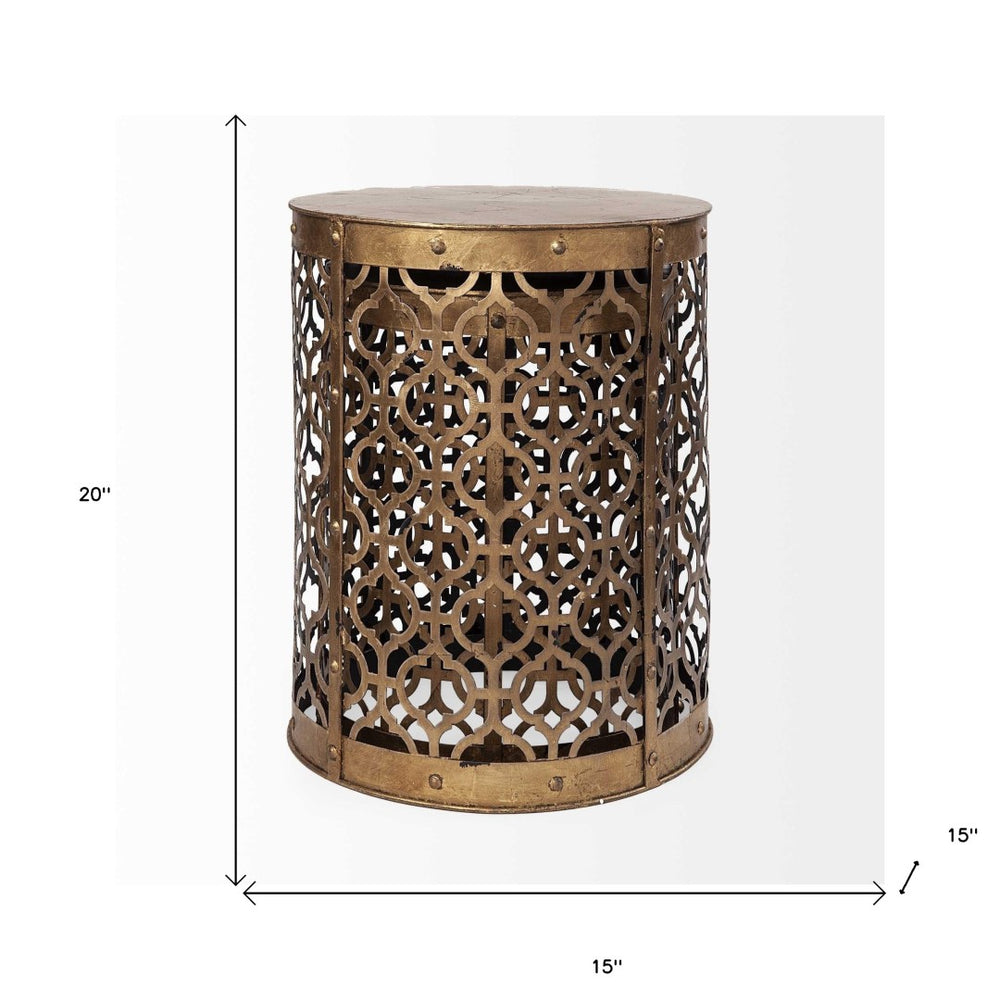 HomeRoots Set of Two Glamorous 20" Gold Round End Tables with Abstract Metal Base for Modern Spaces 380708