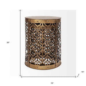 HomeRoots Set of Two Glamorous 20" Gold Round End Tables with Abstract Metal Base for Modern Spaces 380708