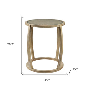 HomeRoots 26" Stylish Round End Table with Clear Glass Top & Brown Wood Base - Perfect for Modern Decor! 380711