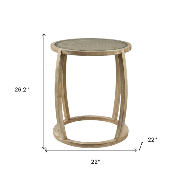 HomeRoots 26" Stylish Round End Table with Clear Glass Top & Brown Wood Base - Perfect for Modern Decor! 380711