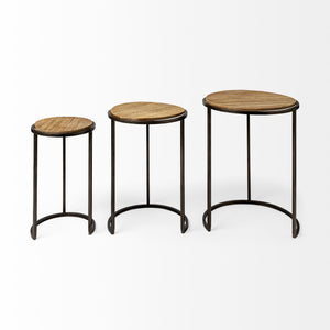 Homeroots Set Of Three 27" Black And Brown Solid Wood Round End Table   380715