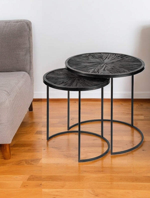 Homeroots Set Of Two 20" Black Round End Table   380716