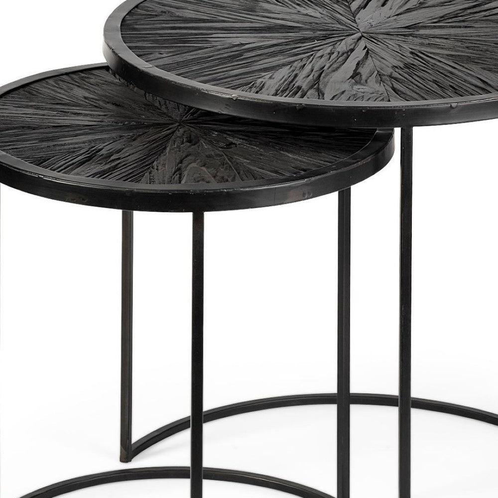 HomeRoots Set of Two Modern Black Round End Tables - Stylish Metal Base for Small Spaces & Versatile Use 380716