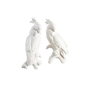 Chelsea House Cockatoos Elegant Hand-Glazed White Ceramic Pair, Sculptural Decor For Mantels, Shelves, Coastal Homes 14h x 7w x 5.25d 380755