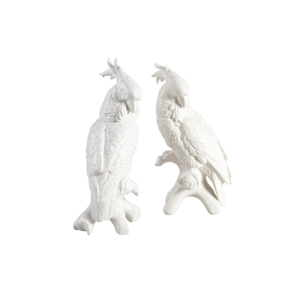 Chelsea House Cockatoos Elegant Hand-Glazed White Ceramic Pair, Sculptural Decor For Mantels, Shelves, Coastal Homes 14h x 7w x 5.25d 380755