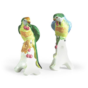 Chelsea House Parrots Hand‑Painted Italian Ceramic Figurines With Cherries — 9" Decorative Mantel Pair, Vibrant Quality 380756