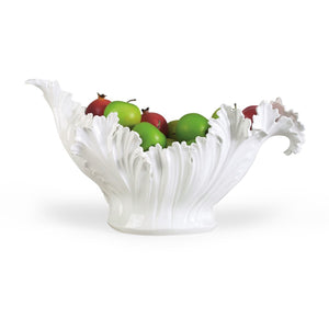 Chelsea House Acanthus Italian Ceramic Bowl — Hand-Painted Glossy White Acanthus Motif, Large 21" Centerpiece Bowl 380757