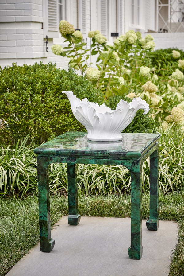 Chelsea House Acanthus Italian Ceramic Bowl — Hand-Painted Glossy White Acanthus Motif, Large 21" Centerpiece Bowl 380757