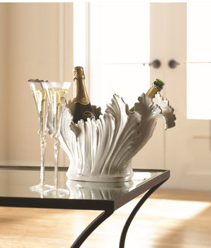 Chelsea House Acanthus Italian Ceramic Bowl — Hand-Painted Glossy White Acanthus Motif, Large 21" Centerpiece Bowl 380757