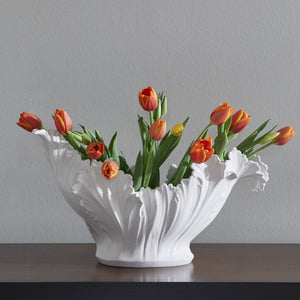 Chelsea House Acanthus Italian Ceramic Bowl — Hand-Painted Glossy White Acanthus Motif, Large 21" Centerpiece Bowl 380757