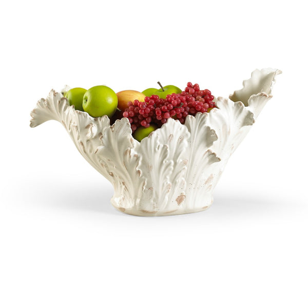 Chelsea House Acanthus Hand-Finished Cream Ceramic Bowl From Italy — Sculptural Leaf Rim, Centerpiece & Fruit Display 380758