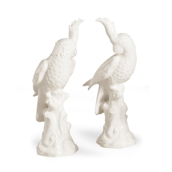 Chelsea House Large Parrots Hand-Finished Italian Ceramic Pair, 17.5" White Sculpted Mantel Accent For Home Decor 380766