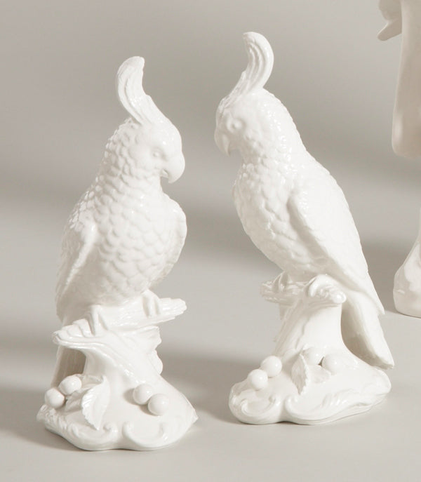 Chelsea House Cockatoos Hand-Finished Italian Ceramic Pair — Glossy White Decorative Figurines, Gift-Ready Accent 380767