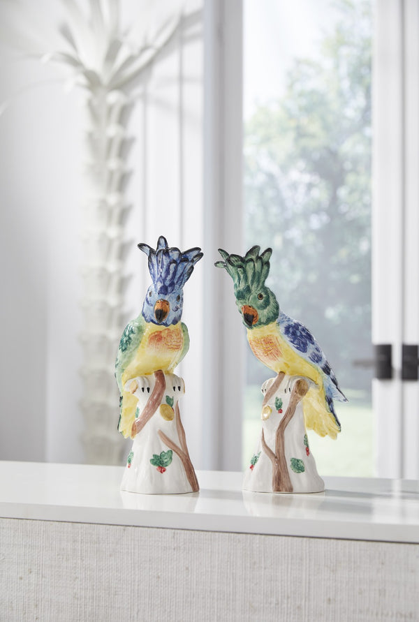 Chelsea House Hope Hand-Painted Italian Ceramic Parrots Pair — Elegant Glazed Figurines For Mantel, Shelf Decor Blue 380768