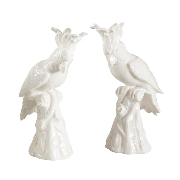 Chelsea House Hope Hand-Painted Italian Ceramic Parrots Pair — Elegant Glazed Figurines For Mantel, Shelf Decor White/Cream 380769