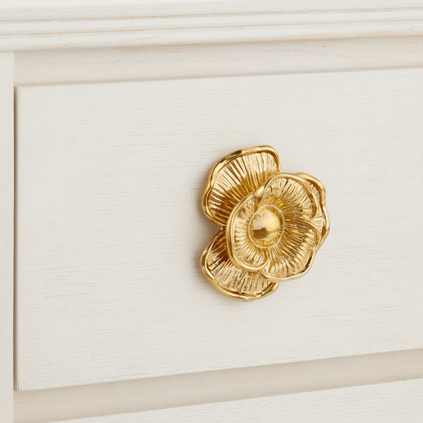 Briallen Elegant White Nightstand with Gold Floral Pull, Soft-Close Drawers & Safety Features