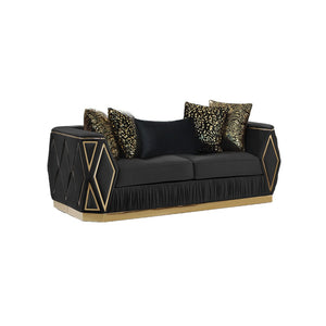 English Elm Cavalli Glam Loveseat with Diamond Upholstery Panels and Gold Trim Accent Legs Black+Gold B009P417495