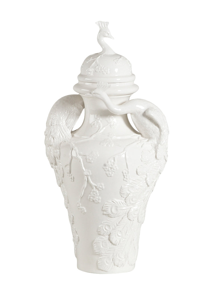 Chelsea House Peacock Hand-Painted Italian Ceramic Urn With Intricate Peacock Motif, 20" Tall Decorative Accent 380774