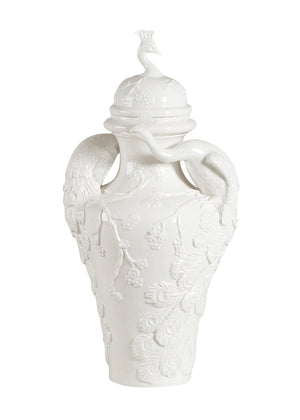 Chelsea House Peacock Hand-Painted Italian Ceramic Urn With Intricate Peacock Motif, 20" Tall Decorative Accent 380774