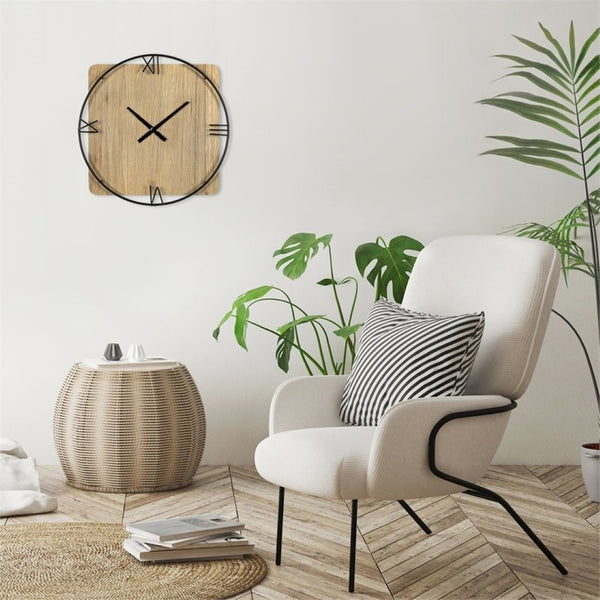 Homeroots 27" Minimalist Rustic Circle Wall Clock - Stylish Wood & Metal Design For Modern Home Decor   380775