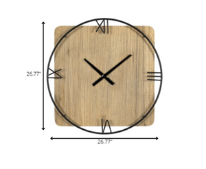Homeroots 27" Minimalist Rustic Circle Wall Clock - Stylish Wood & Metal Design For Modern Home Decor   380775
