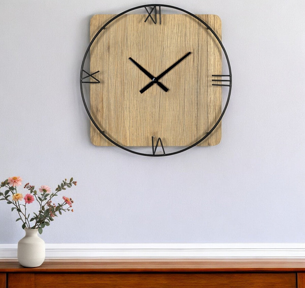 Homeroots 27" Minimalist Rustic Circle Wall Clock - Stylish Wood & Metal Design For Modern Home Decor   380775