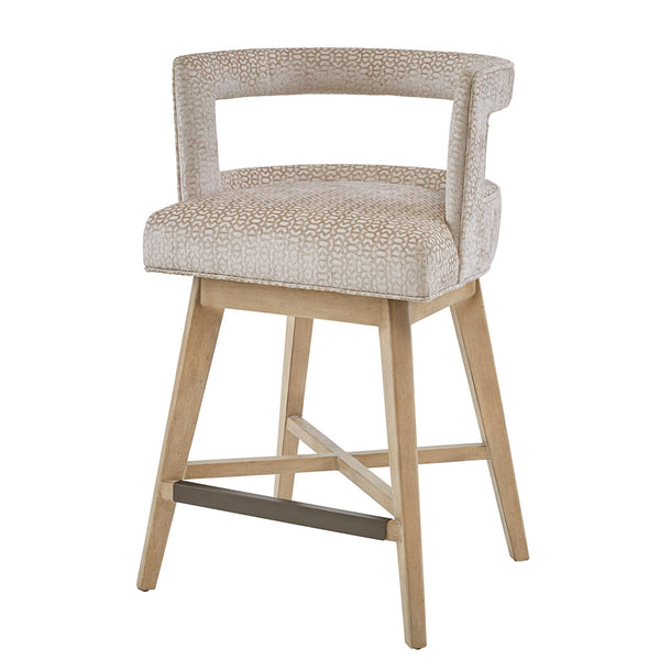 JLA Home Madison Park - Swivel Glenwood Counter Stool in Cream Upholstery with Wheat Wood Legs, 180° Rotation & Bronze Kickplate MP104-0787