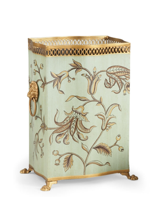 Chelsea House Brighton Hand-Painted Tole Wastebasket With Floral Motif, Gold Filigree Trim & Lion Head Handles 380872