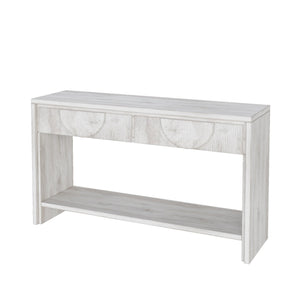 English Elm Farmhouse Distressed Console Table 55" Rustic Solid Wood Sofa Table with Carved Drawers & Shelf White T3833P366467