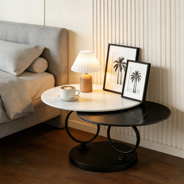 English Elm Round Sintered Stone Nesting Coffee Tables Modern Two-tone Set for Living Room W5096S00001