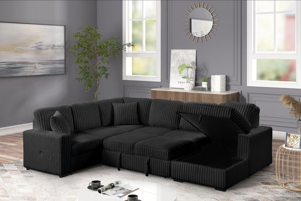 English Elm Grande Modern Sectional Sofa with Sleeper, Built-In Storage & USB Charging — Plush Contemporary Comfort Black B009S01921