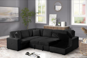 English Elm Grande Black Sectional Sofa with Sleeper Storage and Usb-c for Modern Living Rooms B009S01444