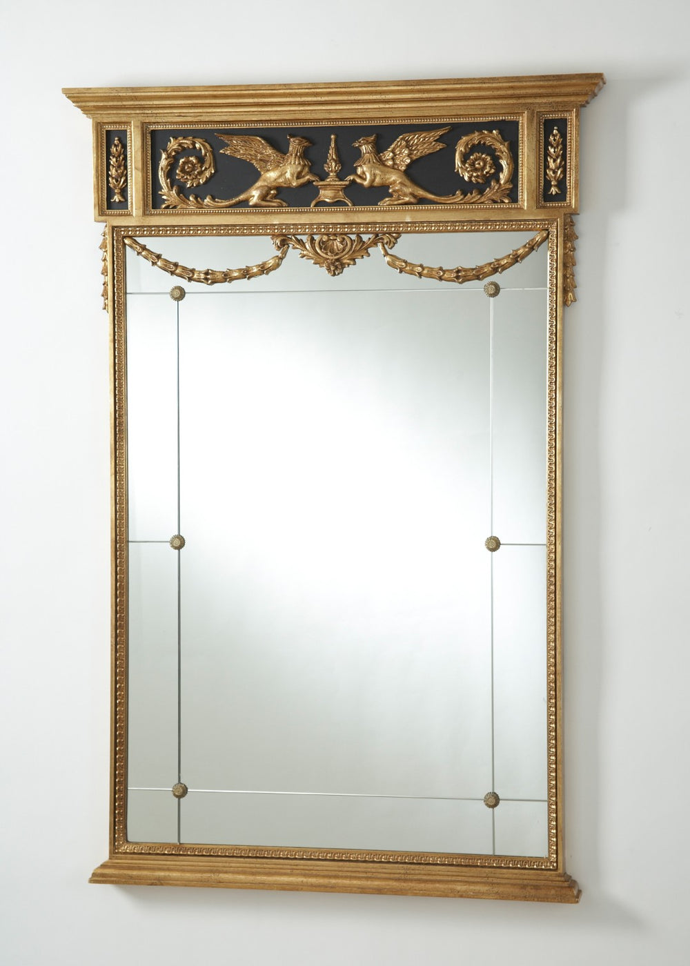 Chelsea House Griffon Hand‑Carved Italian Mirror In Black With Gold Leaf Accents — 55" H Statement Mantel Piece 380975