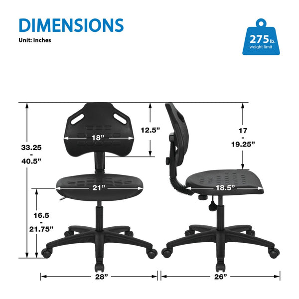 OSP Home Furnishings Armless Task Chair with Lumbar Support Urethane Seat for Modern Office Workstations KH81313
