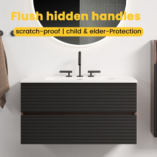 English Elm Galan Freestanding Bathroom Vanity Quartz Basin Fluted Wood Cabinet Modern Bath W1865S00200