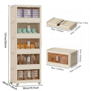 English Elm 19.69" Side Wide Folding Storage Cabinet - 5-Tier Organizer With Magnetic Door & Wheels For Easy Use W2873P207557