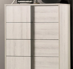 English Elm Contemporary Chic Chest with Gold Accents, Acrylic Trim, Metal Bracket Legs and Dust‑Proof Drawers White Washed 39 L x 21 W x 57 H B2741P372715