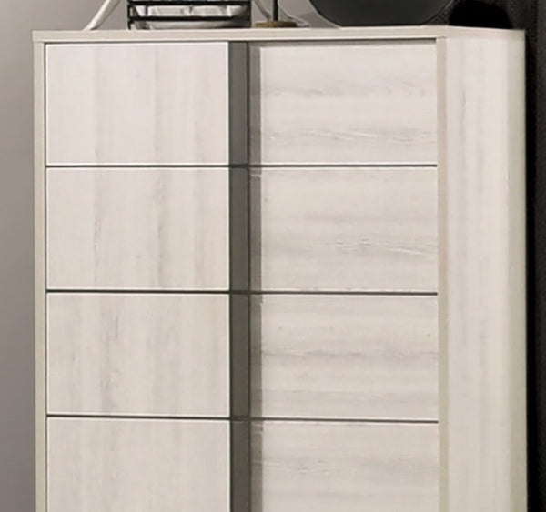 English Elm Contemporary Chic Chest with Gold Accents, Acrylic Trim, Metal Bracket Legs and Dust‑Proof Drawers White Washed 39 L x 21 W x 57 H B2741P372715