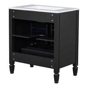 English Elm [video] 60 Inch Freestanding Double Sink Bathroom Vanity with Ceramic Basins Soft Close Storage Black N759S226000B