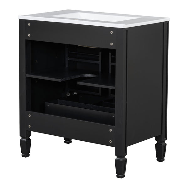 English Elm [video] 60 Inch Freestanding Double Sink Bathroom Vanity with Ceramic Basins Soft Close Storage Black N759S226000B