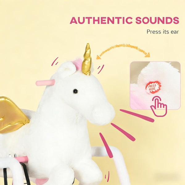 English Elm Soft Plush Unicorn Spring Horse Ride on Toy with Sound for Kids Ages 3 and Up T3971P442616
