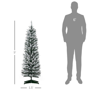 English Elm Slim Snow Flocked Pencil Christmas Tree Frosted Artificial 5 Ft Unlit Indoor T3971P414441